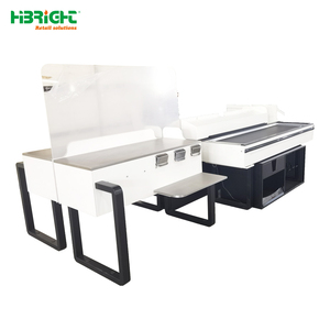 Mostrador de Caja para Comercio Minorista con Banda Transportadora, Mesa de Caja POS en Blanco y Negro para Hipermercados - Product Image 1