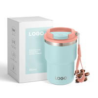 Cadeaux de noël 450ml Portable mignon en acier inoxydable thermique voyage tasse à café isolé réutilisable café gobelet tasse avec sangle