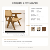 Chaise de salle à manger en bois de chêne massif et rotin naturel, style vintage du milieu du siècle, fauteuil Pierre Jeanneret, mobilier commercial pour restaurant et café