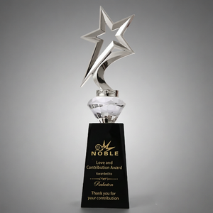 Étoile en métal argenté <span class=keywords><strong>de</strong></span> fabrication noble avec base en cristal noir, logo personnalisé sur mesure, cadeau d'entreprise, trophée scolaire, récompenses - Product Image 5