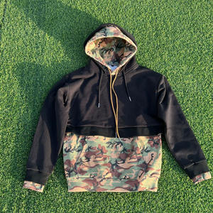 Parches personalizados Camo doble capucha francés Terry algodón recortado sudaderas con capucha para hombres - Product Image 1