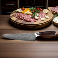 Hachoir à viande multifonctionnel en acier Damas de 8 pouces avec manche en bois pour une utilisation en cuisine par les chefs et les cuisiniers amateurs