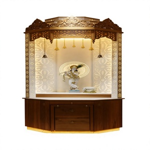 Stylish Traditional Foldable Wooden Corner Temple for Home Decor Customized Natural Teak Wood Rama Krishna <b>Mandir</b> Gopuram Design - Product Image 1