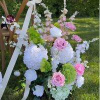 Dekorasi Panggung Acara Bunga Hijau, Buket Pernikahan Hydrangea Buatan, Campanula Pink, Lili, Anthurium, Centerpiece Meja Bunga