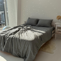 Parure de lit en coton lavé 100% tissé, gris foncé rayé, avec housse de couette imprimée et taie d'oreiller, portable, respirante et écologique – Vente en gros