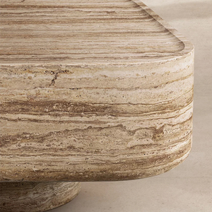 Mesa de centro de piedra moderna RH VITOLO con base esculpida superior de travertino tallado, duradera para sala de estar, hogar, oficina y hotel - Product Image 6