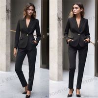 Vêtements personnalisés couleur unie col en V simple boucle dames costume deux pièces ensemble pantalon femme Blazer personnalisé femmes costumes et smoking