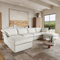 ATUNUS Minimalistisches Weiches Leinen-Modulsofa Wohnzimmermöbel Chaiselongue Waschbares Schlafsofa Ecksofa-Set