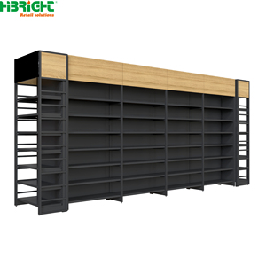 Estantería Metálica para Supermercado con Acabado Imitación Madera, Exhibidor Ajustable para Tiendas de Comestibles y Delicatessen - Product Image 1