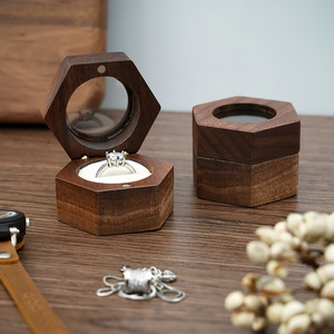 Custom Engrave Blank Square Two Slots Moissanite Heart Earring Jewelry Gift Packaging Mini Wooden Ring Box with Window
