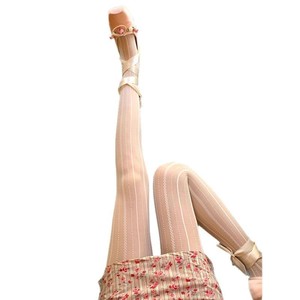 French Ballet Style Off White Jacquard Striped Stockings 15D Thin Transparent Shaping For Women Spring Autumn - Product Image 5