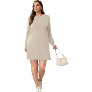 Robe pull à manches longues pour femme FOXA, beige, coupe ample, col rond, tenue de vacances d'hiver, taille S - Product Image 4