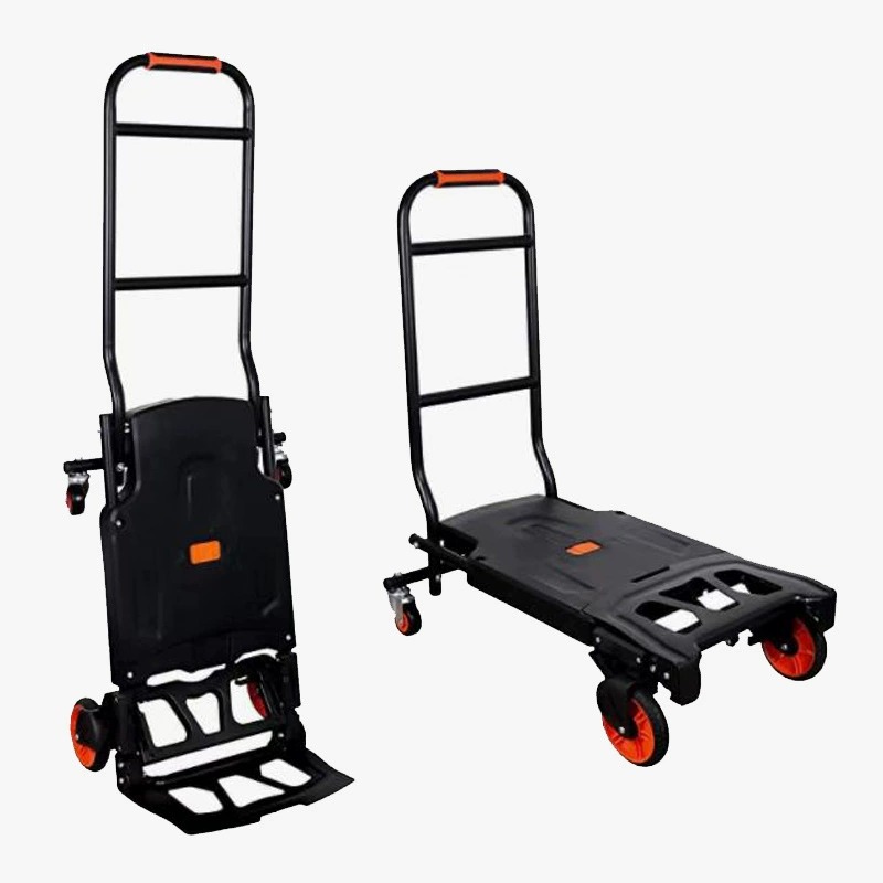 Portable Heavy-Duty 2-in-1 Foldable Plastic Hand Trolley 150kg Load Capacity Rubber Castors Household Shopping Luggage Cart Hand