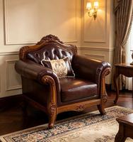 Ensemble de canapés carrés en cuir véritable de style européen et américain haut de gamme, bois sculpté à la main, design moderne pour salon traditionnel