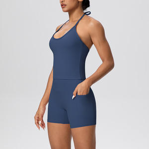 Débardeur de compression pour femme grande taille, couleur unie, col asymétrique, détail à nouer, soutien-gorge rembourré, imperméable, séchage rapide, coupe ajustée - Product Image 3