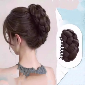 Pâte frite synthétique torsades boule <span class=keywords><strong>cheveux</strong></span> chignon griffe pince fleur bourgeon tête moelleux plat <span class=keywords><strong>cheveux</strong></span> dos tête perruque sac pour les femmes - Product Image 2