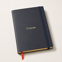 Carnet de notes A5 de luxe personnalisé en cuir PU noir grainé, reliure cousue, journal haut de gamme, cadeau avec logo, export en gros