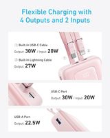 Batterie externe Anker A1681 20 000 mAh 30 W Max Chargeur portable rapide avec câbles USB-C et Lightning intégrés