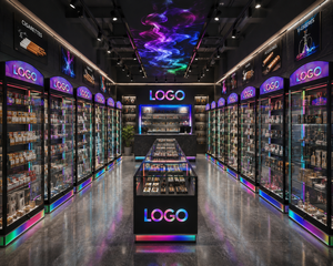 Vitrine d'exposition en verre trempé avec éclairage LED RVB arc-en-ciel personnalisé <span class=keywords><strong>KEWAY</strong></span> pour magasin de tabac, armoire murale - Product Image 1