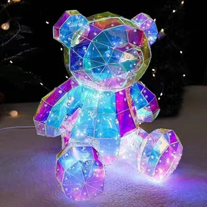 Xiangnan 신제품 아이디어 2023 Led 빛 다채로운 무지개 홀로그램 PVC Led 곰 생일 발렌타인 데이 선물