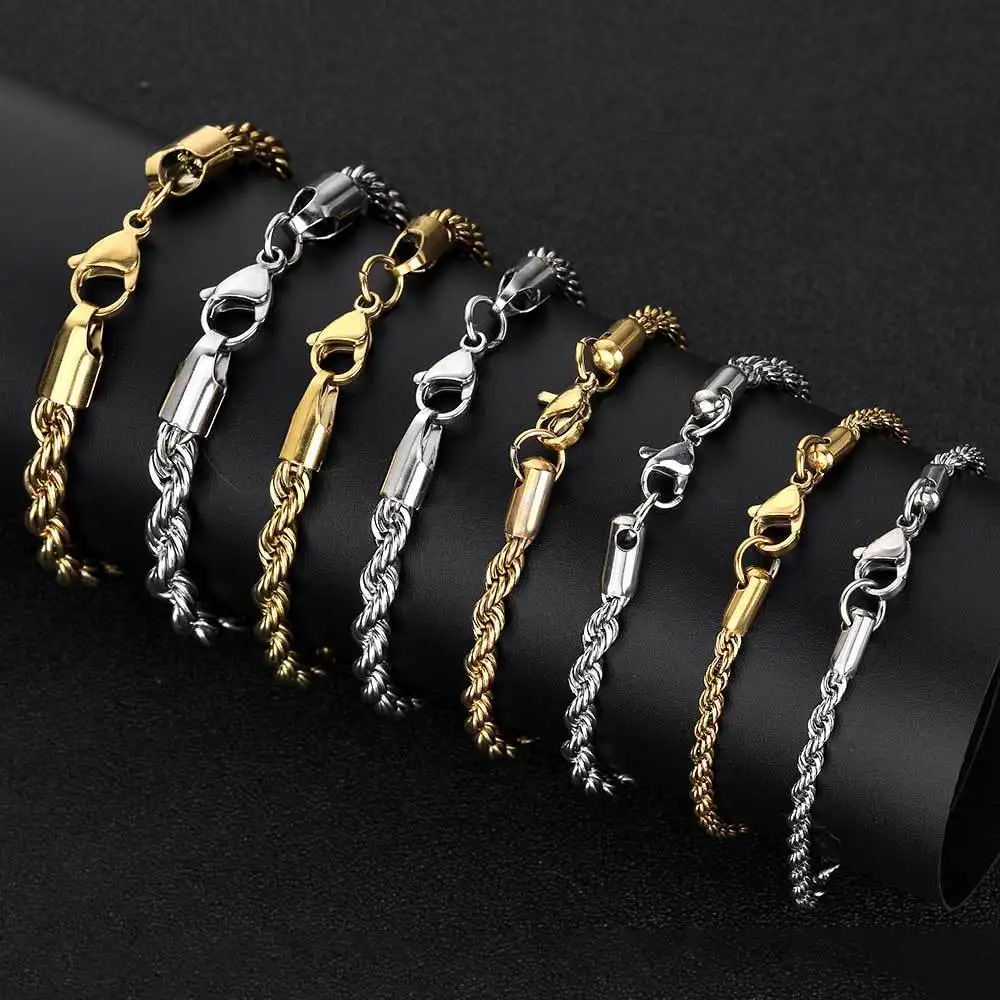 Großhandel Custom PVD 18 Karat vergoldet Edelstahl Modeschmuck 5MM Dick gewebte Twisted Rope Chain Armband Frauen