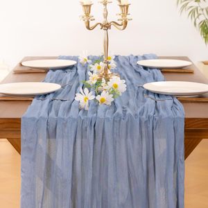 Venta al por mayor camino de mesa de gasa verde giros de masa frita decoración de arrugas para el hogar y la boda Decoración de mesa de gasa - Product Image 4