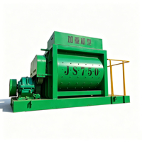 Mixer Beton JS750 Twin Shaft 750L 35m3/jam Warna Kuning dengan Panel Kontrol Digital dan Tombol Stop Darurat
