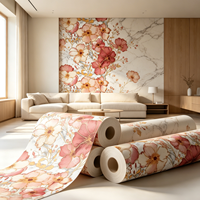 Papier peint floral classique rose à pois, imperméable, antistatique, auto-adhésif, pour la cuisine, la salle de bain, la décoration murale de la maison