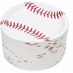 FDA Approved 7-Inch White <b>Disposable</b> <b>Plate</b> 350gsm CMYK Baseball Design for Parties and Events - Product Image 1