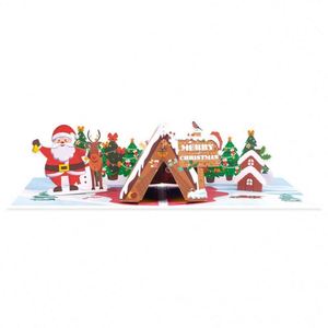 Tarjeta de Felicitación Navideña 3D Pop-Up con Diseño de Casa de Santa Claus y Renos, Hecha a Mano, para Regalo Navideño - Product Image 3