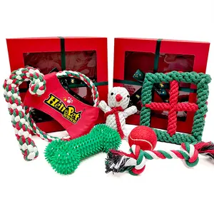 ホットセールクリスマス耐久性のあるペットチューカスタム犬のおもちゃインタラクティブプレイクリスマスペットおもちゃセット