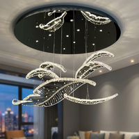 Lustre en cristal LED créatif à grandes feuilles, double hauteur, pour escalier duplex, loft, hall d'hôtel, villa, manoir, avec éléments en verre et design table de sable