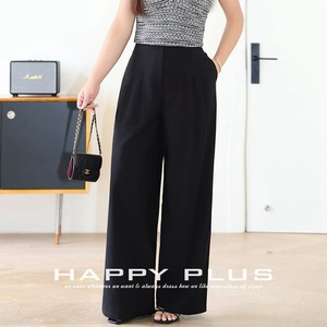 Pantalones Anchos Runqi para Mujer, Talla Grande, Cintura Alta, Crepé, Negros, Largos, Casuales, para Trabajo - Product Image 5