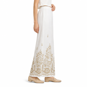 <span class=keywords><strong>Pantaloni</strong></span> a <span class=keywords><strong>Vita</strong></span> Morbida <span class=keywords><strong>con</strong></span> Ricamo Floreale per Donne Curvy, Effetto Lino, Gamba Larga, Pronti per la Spedizione, OEM, Disponibili <span class=keywords><strong>in</strong></span> Stock - Product Image 3