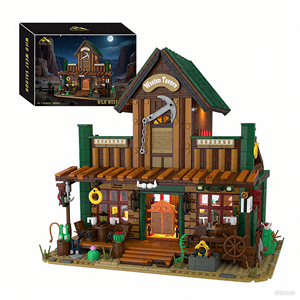 Ensemble de construction de bar western très populaire avec éclairage, jouet de construction Wild West, 1966 pièces, modèle de construction en blocs - Product Image 1