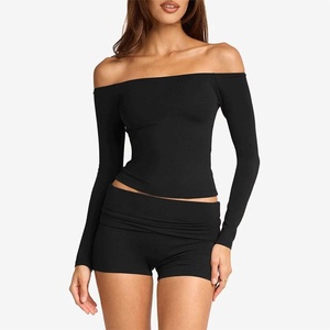 Aoyma Set Yoga Personalizzato con Logo, Maglietta Senza Spalle per <span class=keywords><strong>Donna</strong></span>, Abbigliamento Fitness |   Top da <span class=keywords><strong>palestra</strong></span> a maniche lunghe con reggiseno integrato - Product Image 5