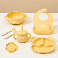 Juego de Vajilla de Silicona de Grado Alimenticio de 6 Piezas a Precio de Fábrica, Juego de Plato con Succión y Babero de Silicona Personalizado para Accesorios de Bebé