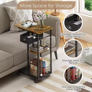 Contemporary C-Shaped End Table Adjustable Drawer Basket Feet/Wheels for <b>Bedroom</b> Storage <b>Small</b> Spaces for Villa Hotel - Product Image 4