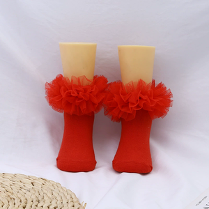 थोक फ्फी फ्राली राजकुमारी पोशाक मोजे नवजात शिशु बच्चे को गुलाबी सफेद रफले बिग फीता राजकुमारी मोजे - Product Image 4