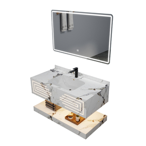 Ensemble de meuble-lavabo mural intelligent moderne avec miroir, en céramique sans joint, résistant à l'eau, avec éclairage LED intégré, pour hôtel et villa - Product Image 6