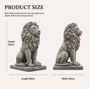 Paire de statues de lions assis en pierre grises certifiées CE BSA |   Lions gardiens sculptés à la main pour l'entrée de la villa, la cour et le portail de la ferme - Product Image 2