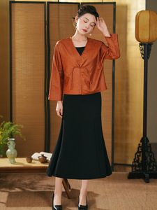 Chaqueta tipo cárdigan corta de manga tres cuartos para mujer, estilo cheongsam tradicional <span class=keywords><strong>chino</strong></span>, para verano, para madres de mediana edad - Product Image 2