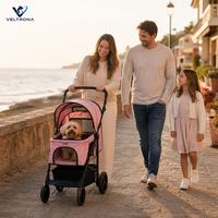 Poussette pliable pour animaux de compagnie avec poignée réversible pour petits chiens, poussette 4 roues avec auvent et porte-gobelets, poussette de voyage