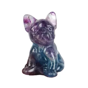 Wholesale Natural Quartz Dog Carving Ornaments Gemstones Healing Stones Crystal Dog Carving Figurine