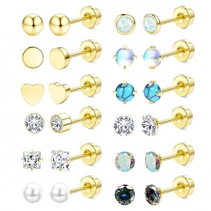 Pendientes geométricos minimalistas de acero inoxidable en tono dorado de 0.8*6MM para cartílago de la oreja, regalo, joyería de moda. - Product Image 2