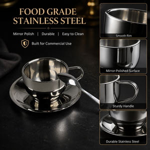 Wholesale Custom <strong>Coffee</strong> <strong>Mug</strong> <strong>Set</strong> with Saucer 304 Stainless Steel Korean Style for Cafe Hotel Office Business Promotional Gifts - Product Image 4
