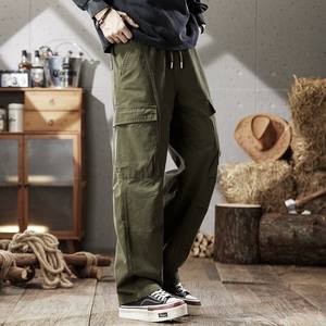 <span class=keywords><strong>Pantalon</strong></span> décontracté pour homme printemps-automne, tendance américaine, coupe droite, style rétro, joker, jambe large, cordon de serrage, plissé, 100% coton, léger - Product Image 3