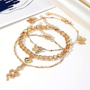 Chaîne de cheville étanche en acier inoxydable pour femme, motif serpent, papillon, chaîne dorée, avec zircon cœur, pour la plage - Product Image 5