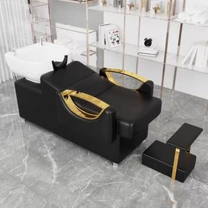 Großhandel Modern Hair Salon Shampoo Bett Hersteller Custom Ceramic Basin Semi-Rec lining Head Therapie Friseur Wasch bett - Product Image 2