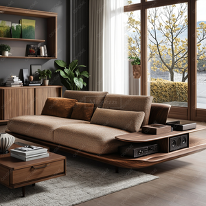 طقم أريكة خشبي بتصميم أوروبي كاجوال من الجلد الإيطالي الحديث، أثاث أنيق لاستقبال المكاتب والشقق - Product Image 3